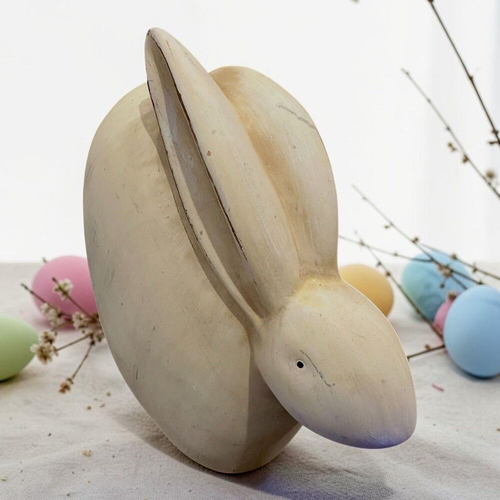 Vintage Minimalist Ceramic Bunny Rabbit Statue 8.25" Rustic Easter Decor
